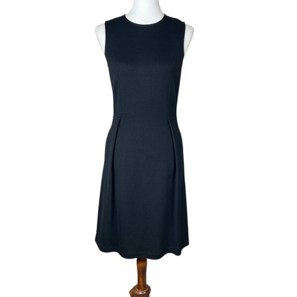 St. John Caviar Sleeveless Black Wool Blend Knit Dress Exposed Back Zipper SZ 4